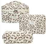 Floral Quilted 3-Piece Makeup Bag Set, Large Capacity Handheld Cosmetic Bag Portable Storage Pouch & Pencil Case Kit