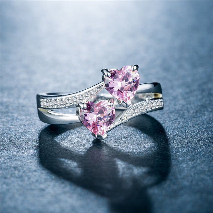 Twin‑Heart Criss‑Cross Diamond Ring For Women, Multiple‑Color Options