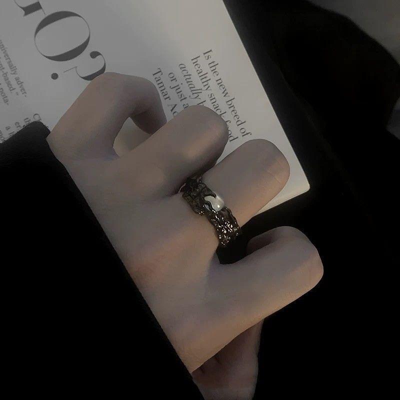 Lava Texture & Shell Open Ring Set (Dark Niche Personalized Style)