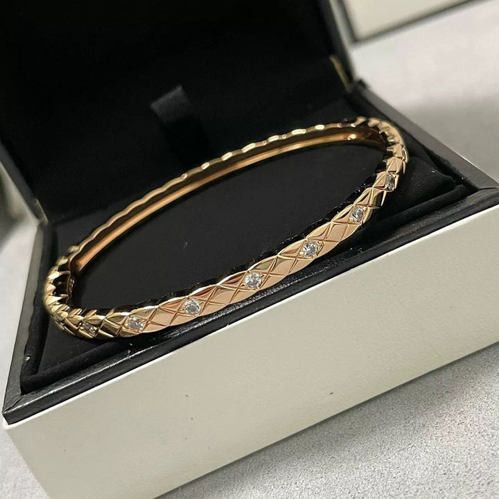 Diamond Lattice Snap Thin Bangle, Gold & Silver No/Half/Full Diamond Light Luxury Slim Bracelet