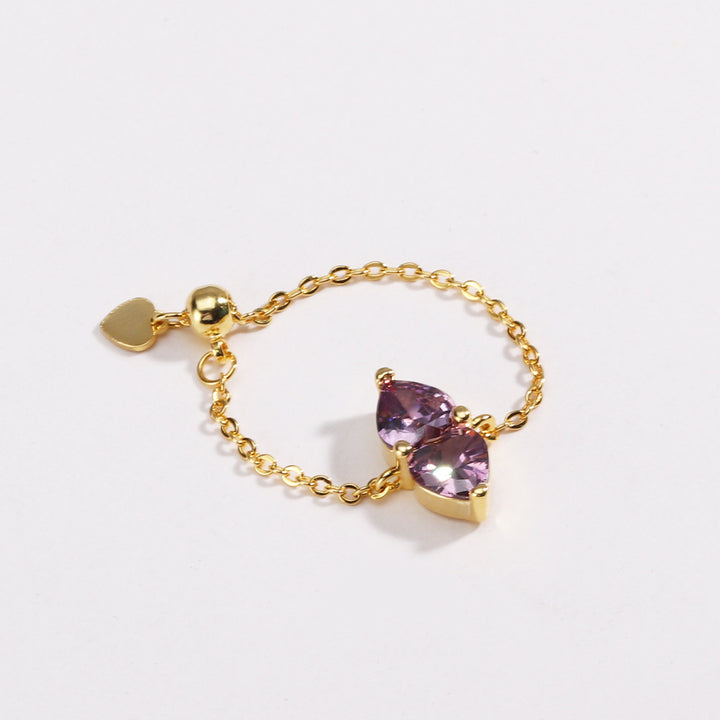 Two Hearts Joined Diamond Adjustable Chain Ring (Multi-Color Delicate Statement Band)