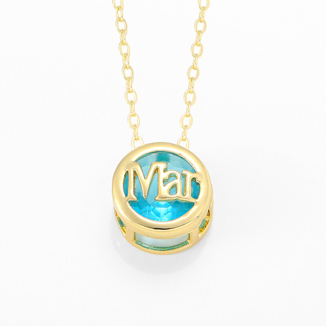 12‑Month Birthstone Round Letter Pendant Necklace, Multi‑Color Options
