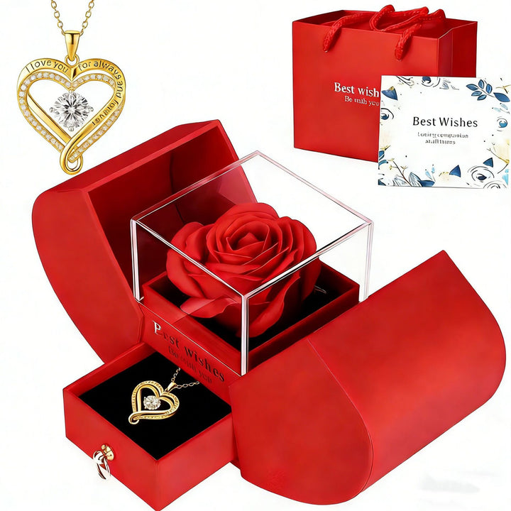Engraved Intertwined Double Heart Diamond Necklace, S925 Sterling Silver, Preserved Rose Gift Box Set Romantic Clavicle Jewelry