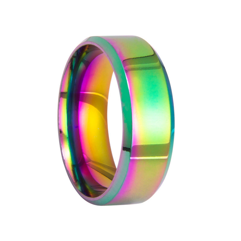 Multi-Color S925 Sivler Flat Band Ring (Unisex Minimalist Statement Band)