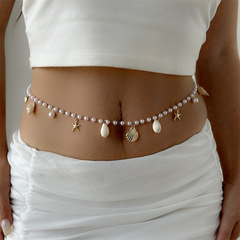 Ocean Themed Multi-Layer Pearl & Shell Waist Chain (Bohemian Beach Belt)