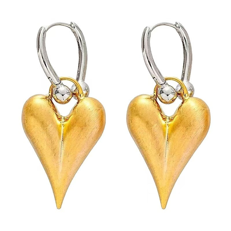 Multi-color Pointed Heart Huggie Earrings, Retro 3D Heart S925 Silver Ear Hoops