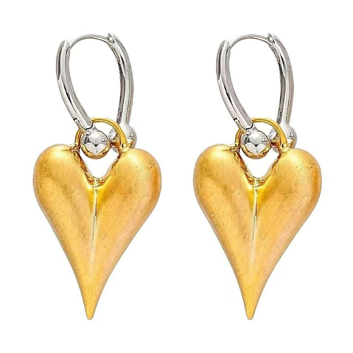 Multi-color Pointed Heart Huggie Earrings, Retro 3D Heart S925 Silver Ear Hoops