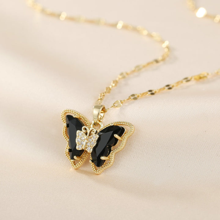 Double Layer Gem Butterfly Necklace Set (Light Luxury Niche Sweet & Cool Necklace)