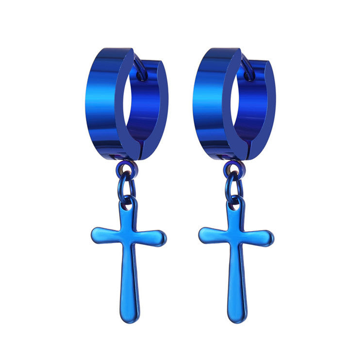 Cool Cross Pendant Huggie Earrings (Multi-Color Unisex Hip-Hop Statement Hoops)