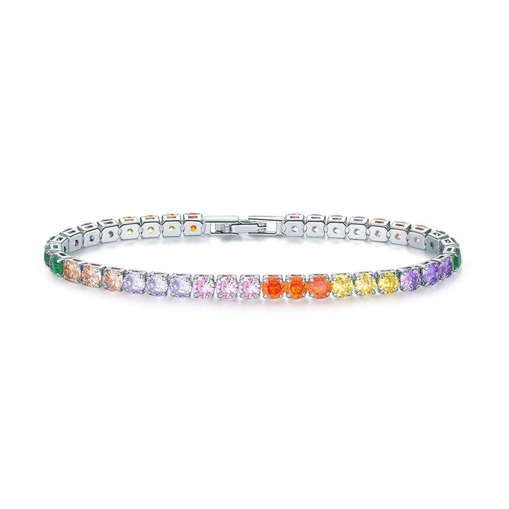 Square Cut Diamond Tennis Bracelet, Multi-Color Square Diamond Luxury Stackable Wrist Jewelry
