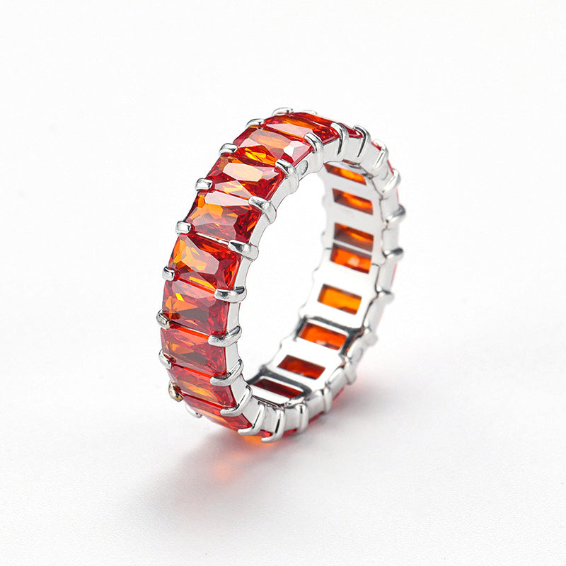 Multi-Color Baguette Diamond Full Eternity S925 Silver Ring