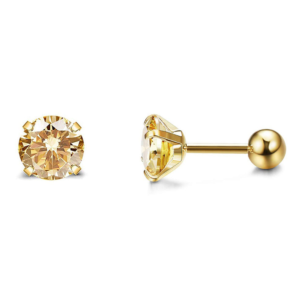 4-Prong Round Diamond Threaded Stud Earrings, Multi-color S925 Silver Cartilage Piercing Jewelry