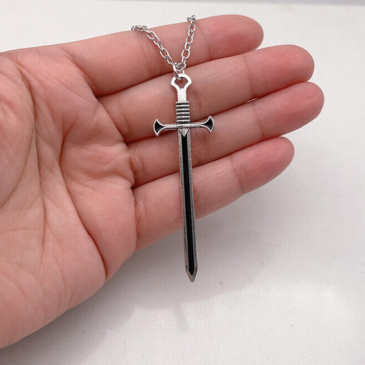 Broken Heart Sword Necklace, Dark Style Sword Through Heart Couple Pendant Set