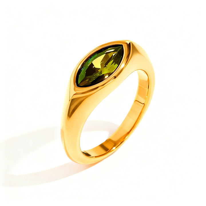 Marquise‑Cut Colored Gemstone Bezel‑Set Wide‑Band Gold‑Plated S925 Sterling Silver Ring, Multi‑Colors Available