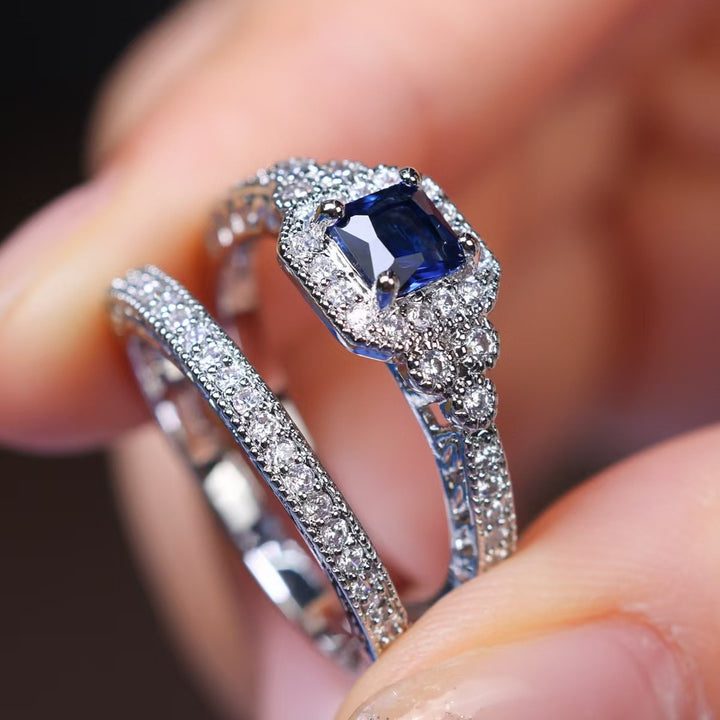 Vintage Square Gemstone Bridal Set (Light Luxury Niche Engagement Band)