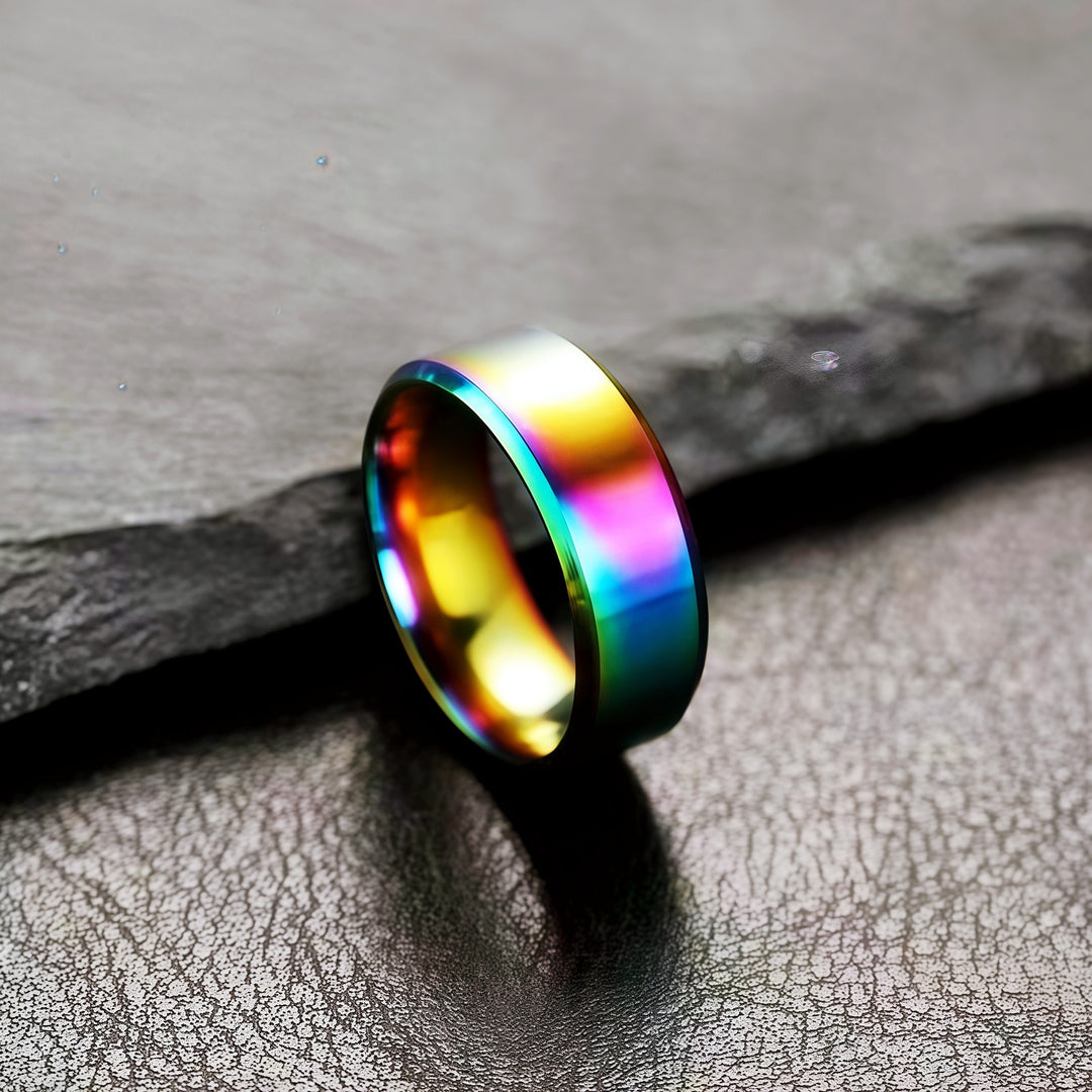 8mm Brushed Beveled Titanium Steel Band Ring, Multi-Color Minimalist Unisex Plain Ring for Men & Women