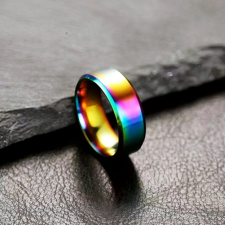 8mm Brushed Beveled Titanium Steel Band Ring, Multi-Color Minimalist Unisex Plain Ring for Men & Women