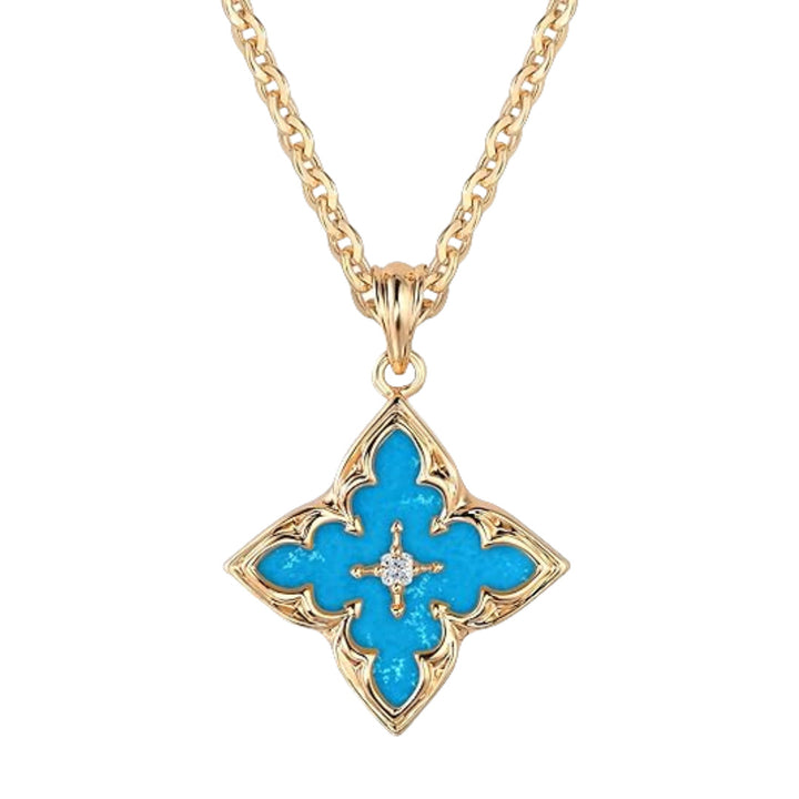 Vintage Four-Leaf Clover Gemstone Necklace, S925 Sterling Silver Multi-Stone Rhombus Pendant Jewelry