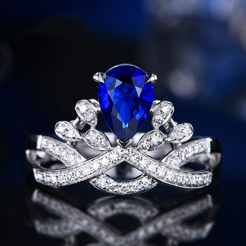 Crown Teardrop Gem Twisted Band Ring, Multi-Color Luxury Engagement Women Ring
