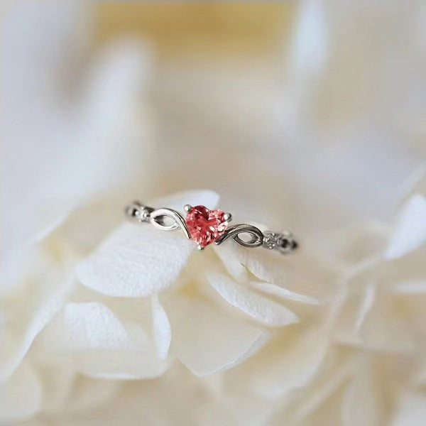 Infinity Symbol Heart Colored Diamond Thin Ring, Gold & Silver Light Luxury Love Stone Band