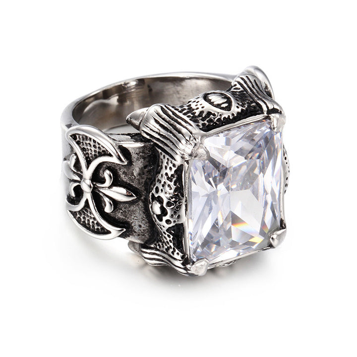 Vintage Embossed Square Stone Ring (Men's Dark Luxury Style)