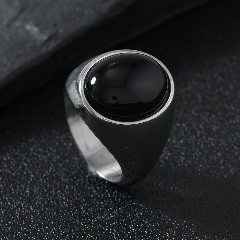 Cat's Eye Stone/Jade Wide Band Ring (Men's Vintage Texture Style)