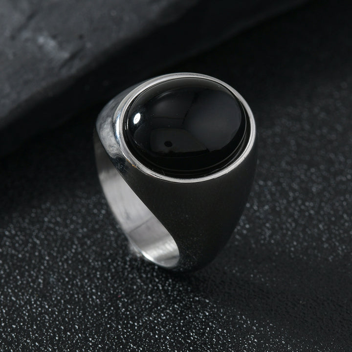 Cat's Eye Stone/Jade Wide Band Ring (Men's Vintage Texture Style)