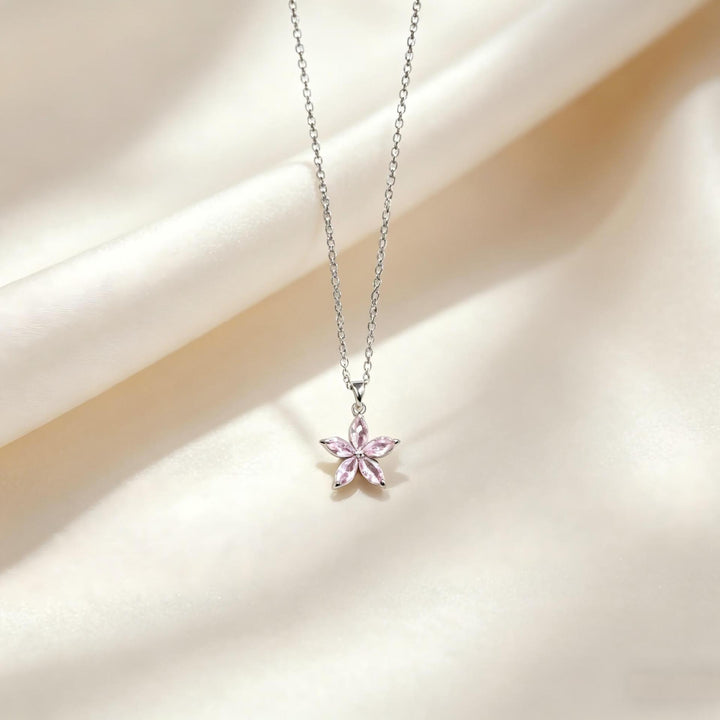 Marquise Diamond 5-Petal Flower Collarbone Necklace, Multi-color Dainty Floral Chain, Gold & Silver Two-Tone Elegant Ladies Jewelry