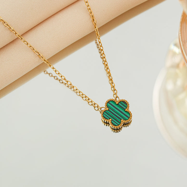 Double-sided five-leaf clover necklace - Women's multi-colored mother-of-pearl and agate lucky pendant clavicle chain