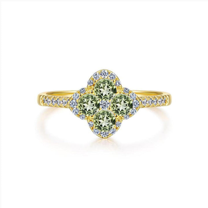 Four-Leaf Clover Pavé diamond Ring (Silver Tone Delicate Engagement Band)