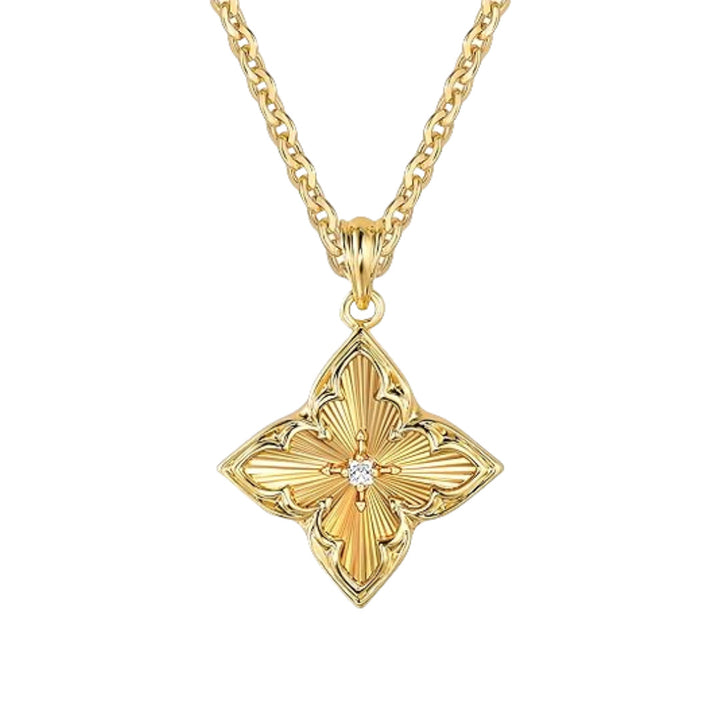 Vintage Four-Leaf Clover Gemstone Necklace, S925 Sterling Silver Multi-Stone Rhombus Pendant Jewelry