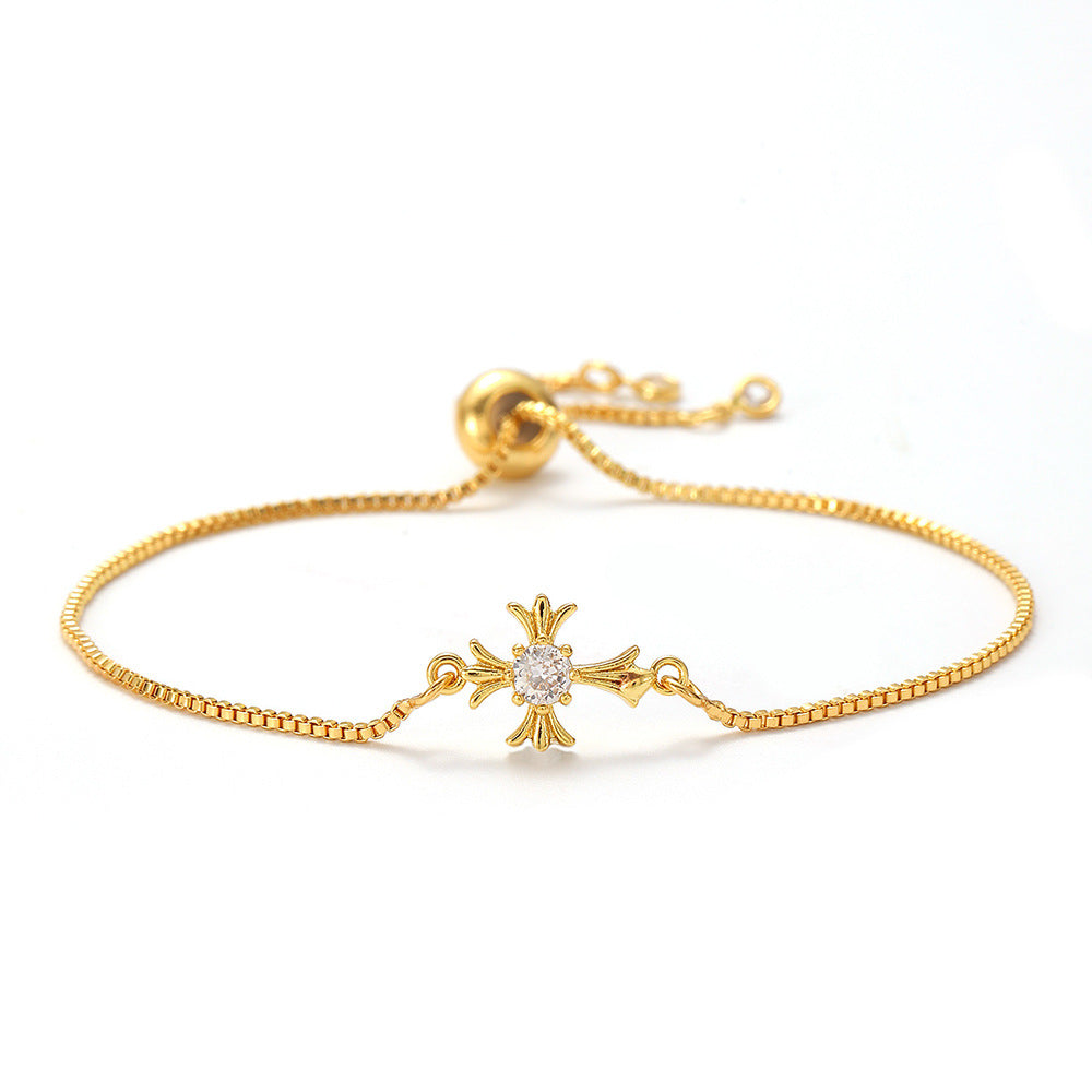 Openwork cross zircon micro-pave bracelet, waterproof and hypoallergenic jewelry for women.