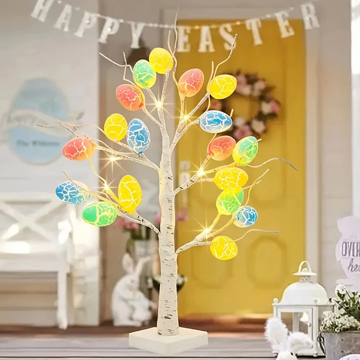Easter Egg Birch Tree Light Ornament, LED Lit Tabletop Holiday Decor