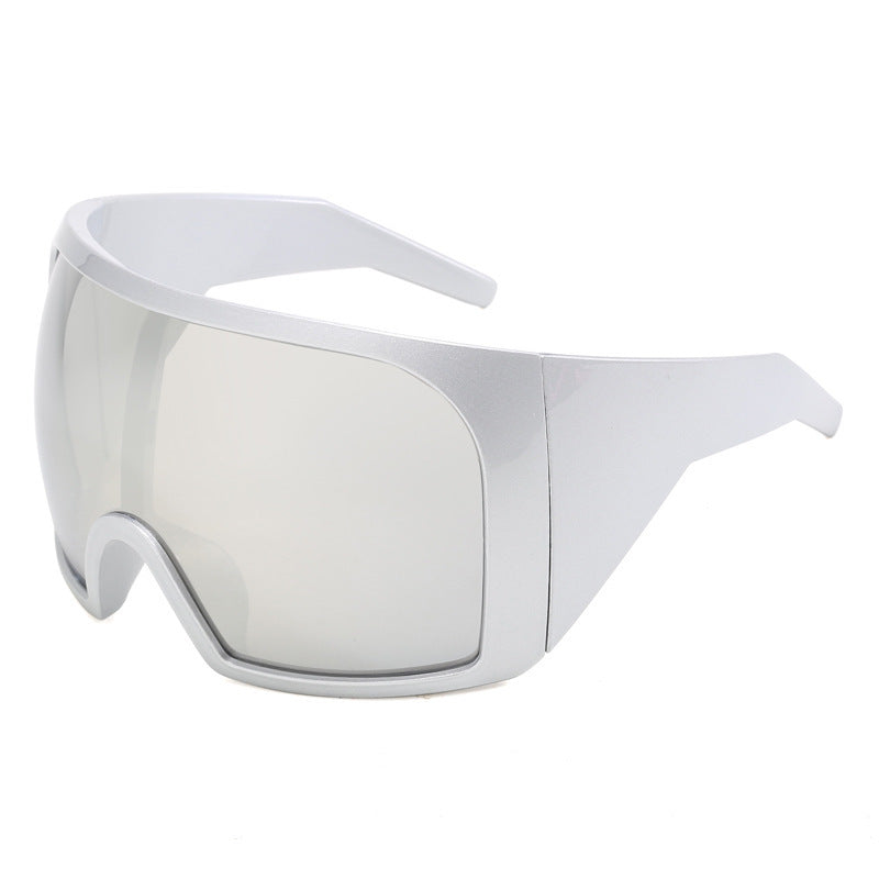One-Piece Oversized Futuristic Cycling Sunglasses, Multi-Color Wide Frame Anti-Glare Street Fashion UV Protection Shades
