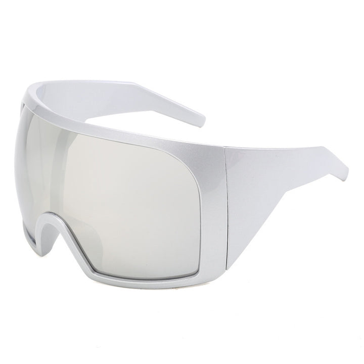 One-Piece Oversized Futuristic Cycling Sunglasses, Multi-Color Wide Frame Anti-Glare Street Fashion UV Protection Shades