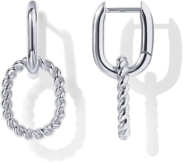 Double Rectangle Link Hoop Earrings, Smooth/Twisted/Pave Crystal Multi-Style Geometric U-Link Click Hoops Gold Silver Rose Gold Minimal Jewelry