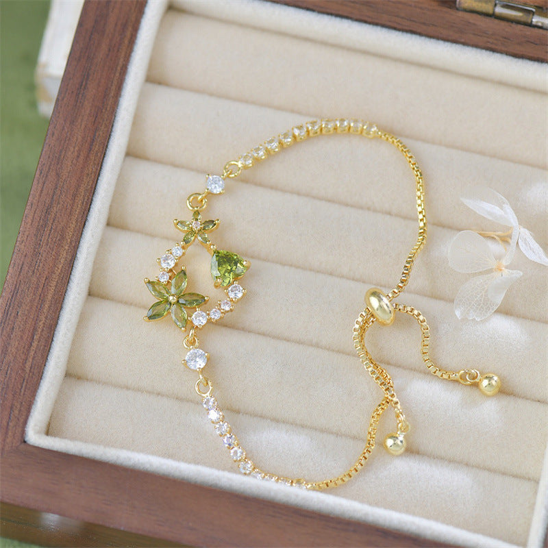 Multicolor Floral Adjustable Pull Bracelet, Multi Diamond Flower Elegant Women Jewelry
