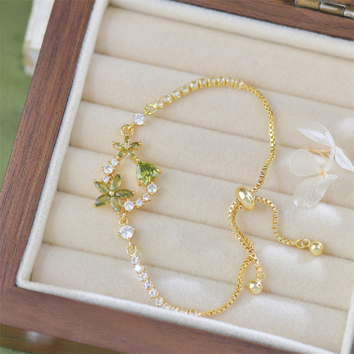 Multicolor Floral Adjustable Pull Bracelet, Multi Diamond Flower Elegant Women Jewelry