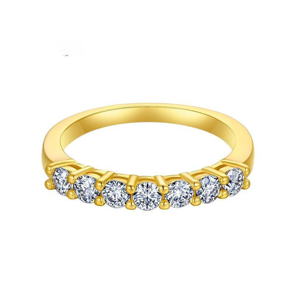 Classic Three Diamond Ring Set, 3-Stone Engagement Ring & Half Eternity Band Gold Silver Stackable Bridal Wedding Rings