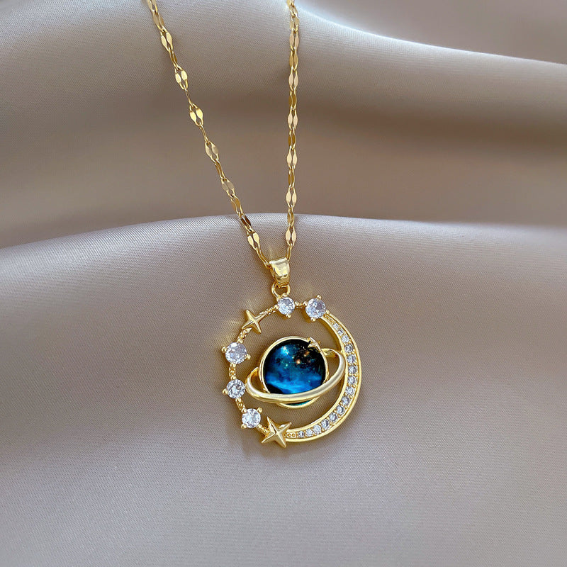 Starry Sky Series Necklace, Multi-Style Moon Star Planet Dolphin Paved Diamond Dainty Women Clavicle Chain