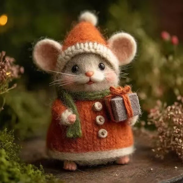 Needle Felted Gift Mouse Ornament (Healing Handmade Decoration)