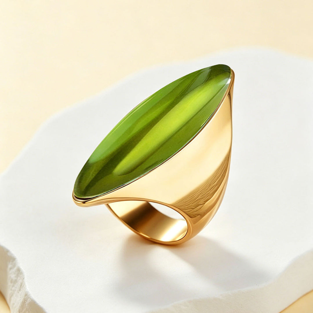 Minimalist Marquise Cabochon Gemstone Signet Ring, S925 Silver Gold Plated Multi-Color Modern Geometric Unisex Wide Band