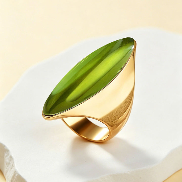 Minimalist Marquise Cabochon Gemstone Signet Ring, S925 Silver Gold Plated Multi-Color Modern Geometric Unisex Wide Band