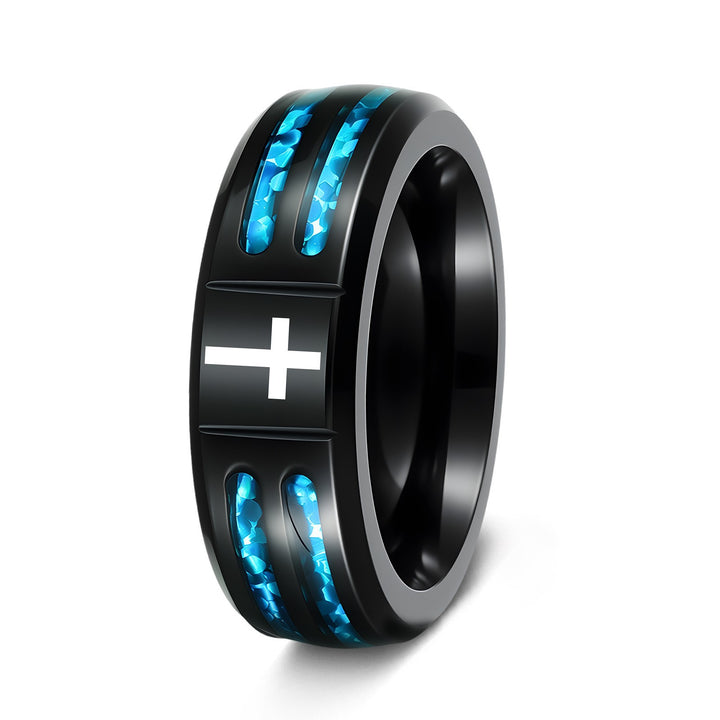 Multi‑Color Inlaid Cross Wide Band Men's Ring, Multiple Styles Available