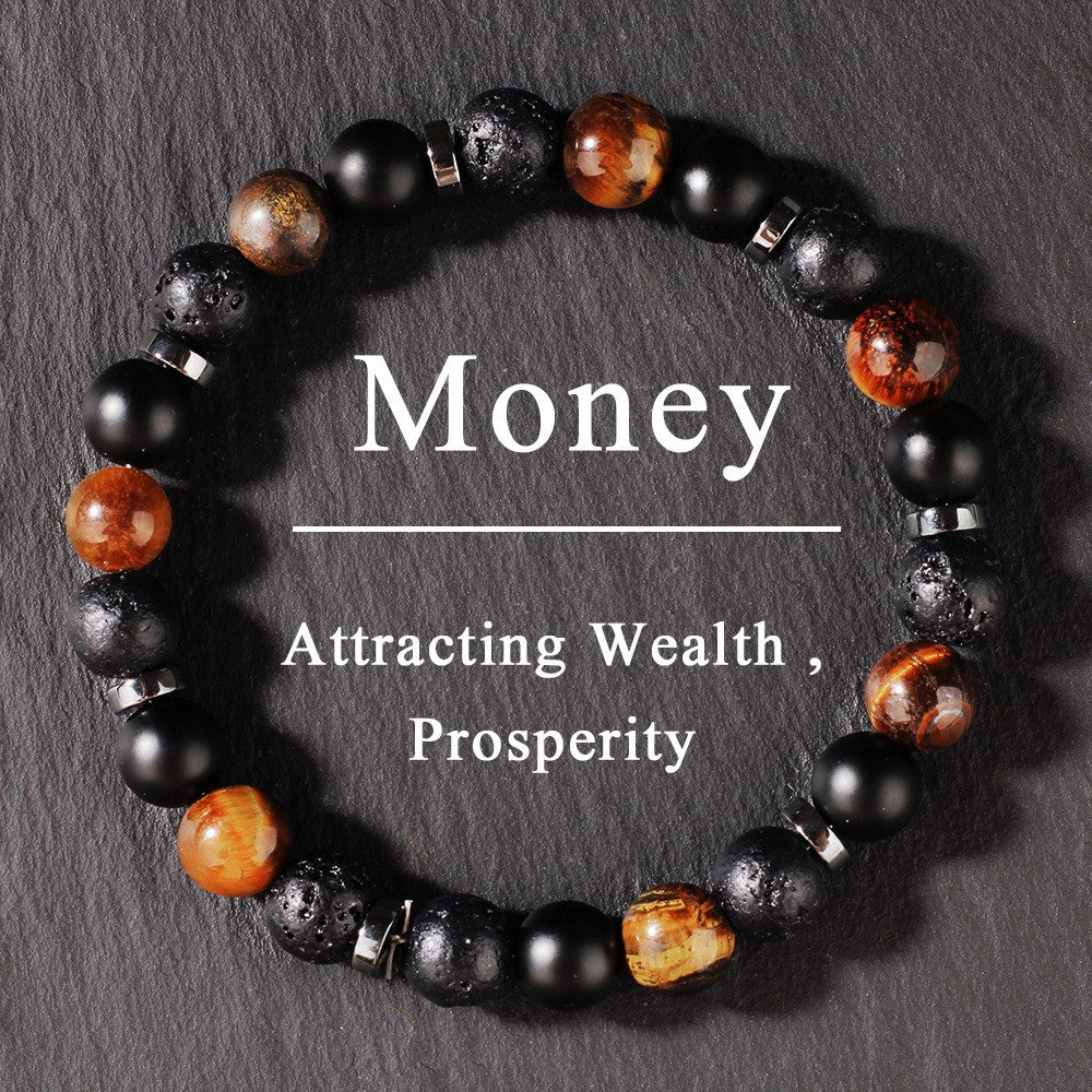Faceted Black Onyx Stretch Bracelet for Men, Geometric Stone Energy Beaded Bracelet
