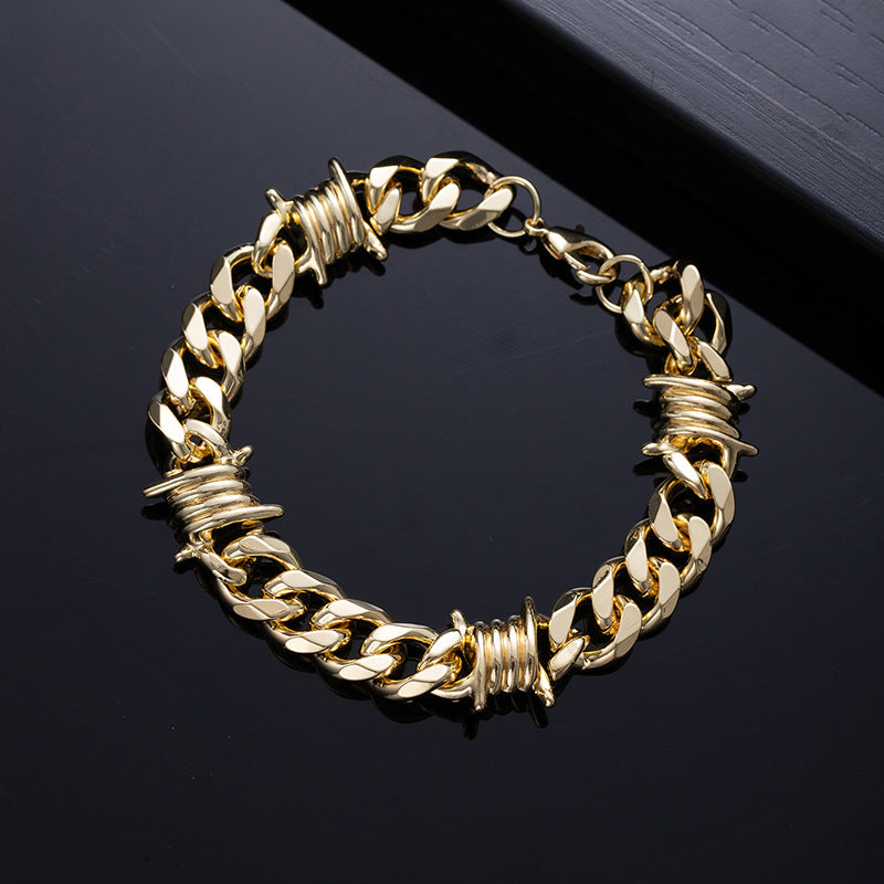 Titanium Steel Barbed Wire Cuban Link Set (Dark Hardcore Punk Style)