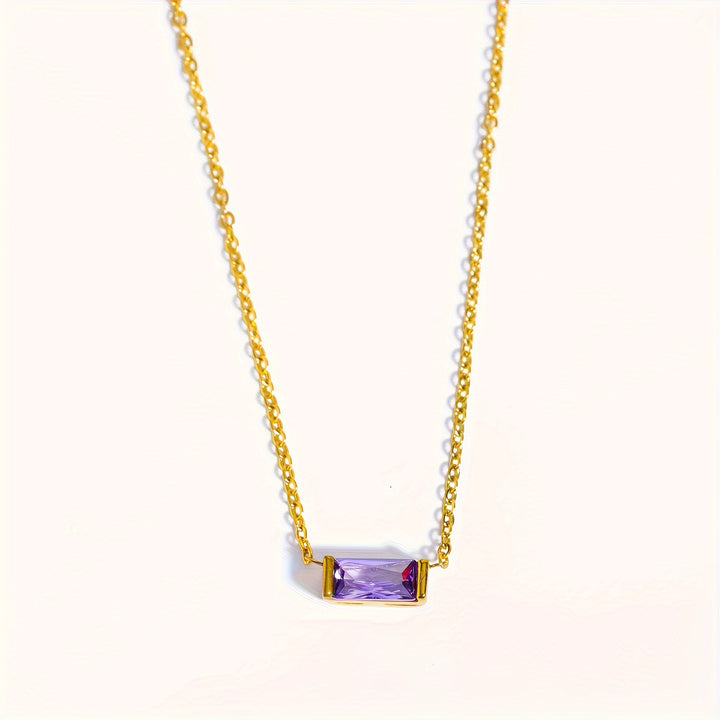 Mini Baguette-Cut Gemstone Pendant Necklace (Multi-Color Dainty Delicate Choker)