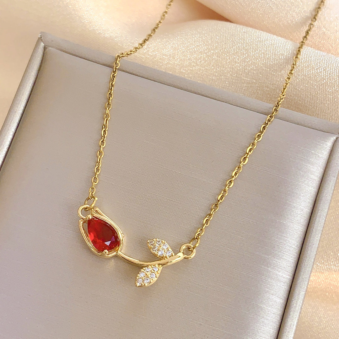 Tulip Gemstone Choker Set (Light Luxury Niche Fresh Necklace)