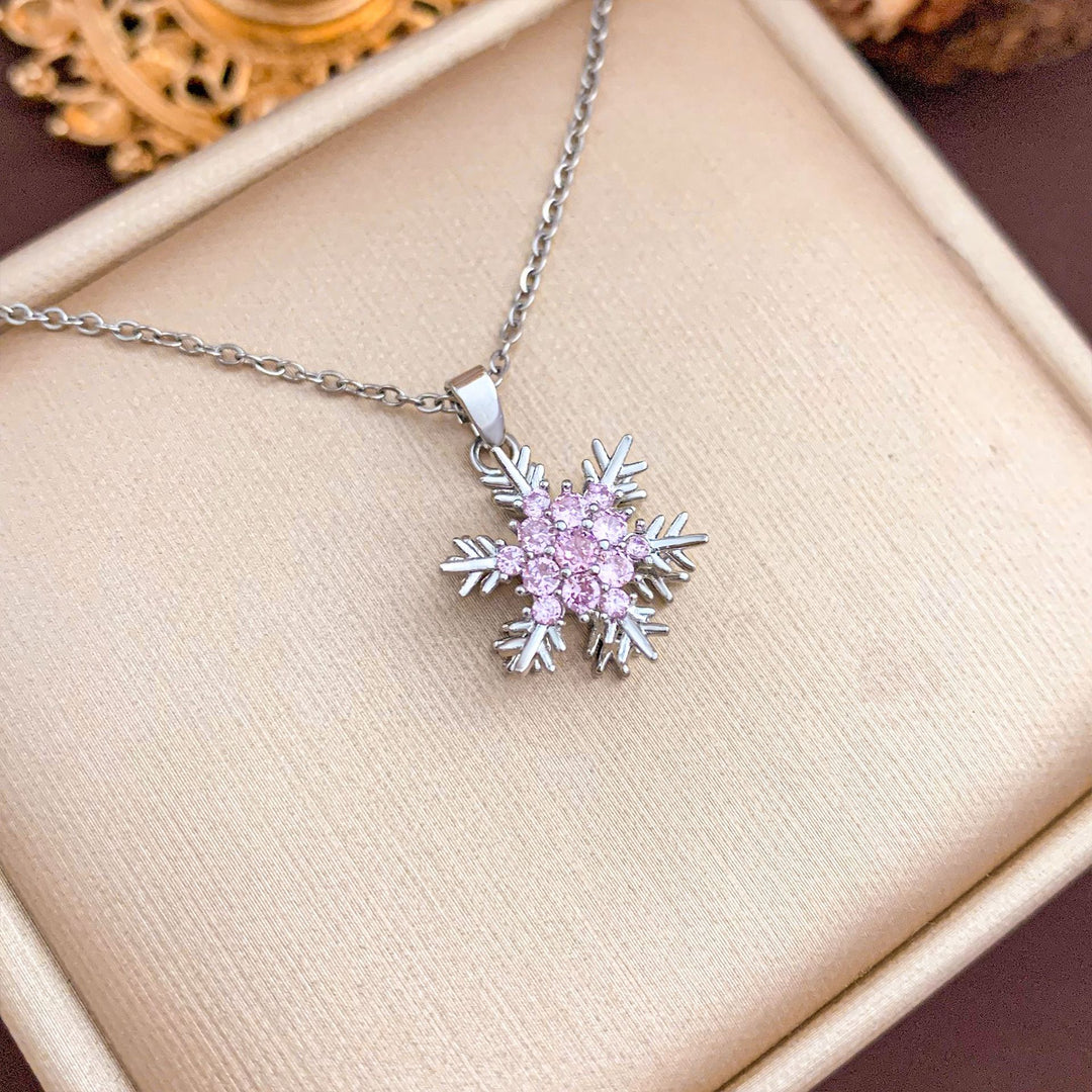 Multi-Color Diamond Snowflake Collarbone Necklace, 8 Styles Gold & Silver Tone Diamond Snowflake Pendant Thin Chain, Winter Christmas Versatile Jewelry