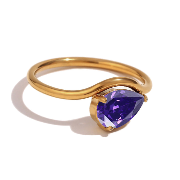 12 Birthstone Teardrop Ring (Gold-Tone Delicate Personalized Women's Band)